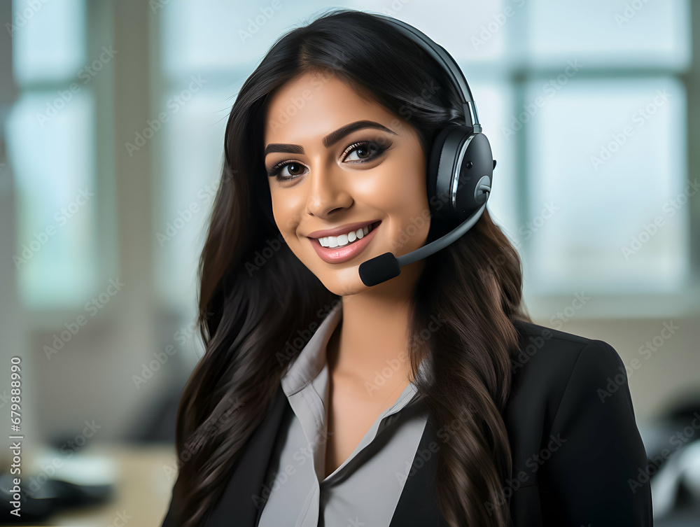 Beautiful smiling representative with headset. Beautiful smiling representative with headset.