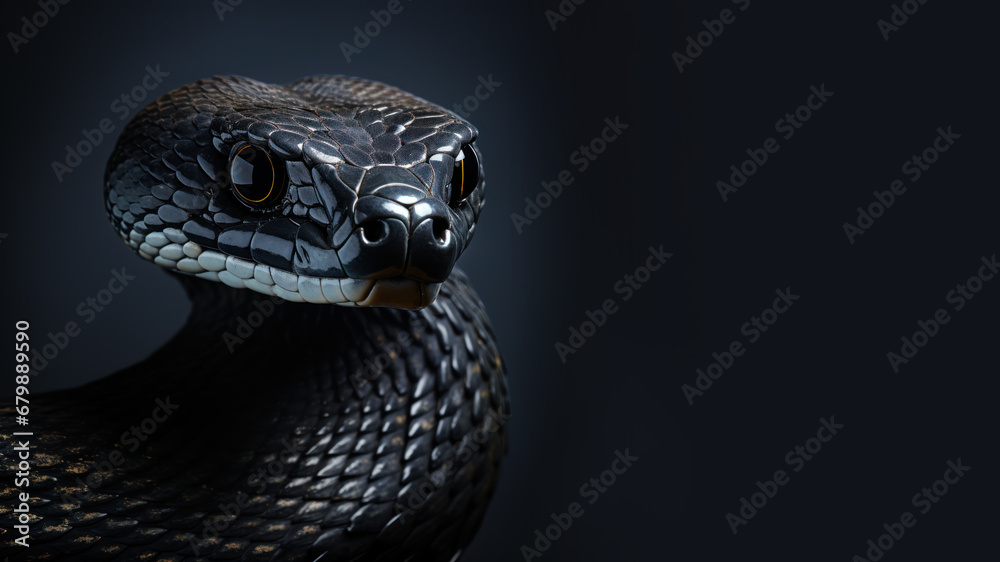 Fototapeta premium Black snake in alert position isolated on gray background