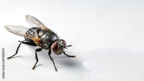 Close up fly isolated on gray background