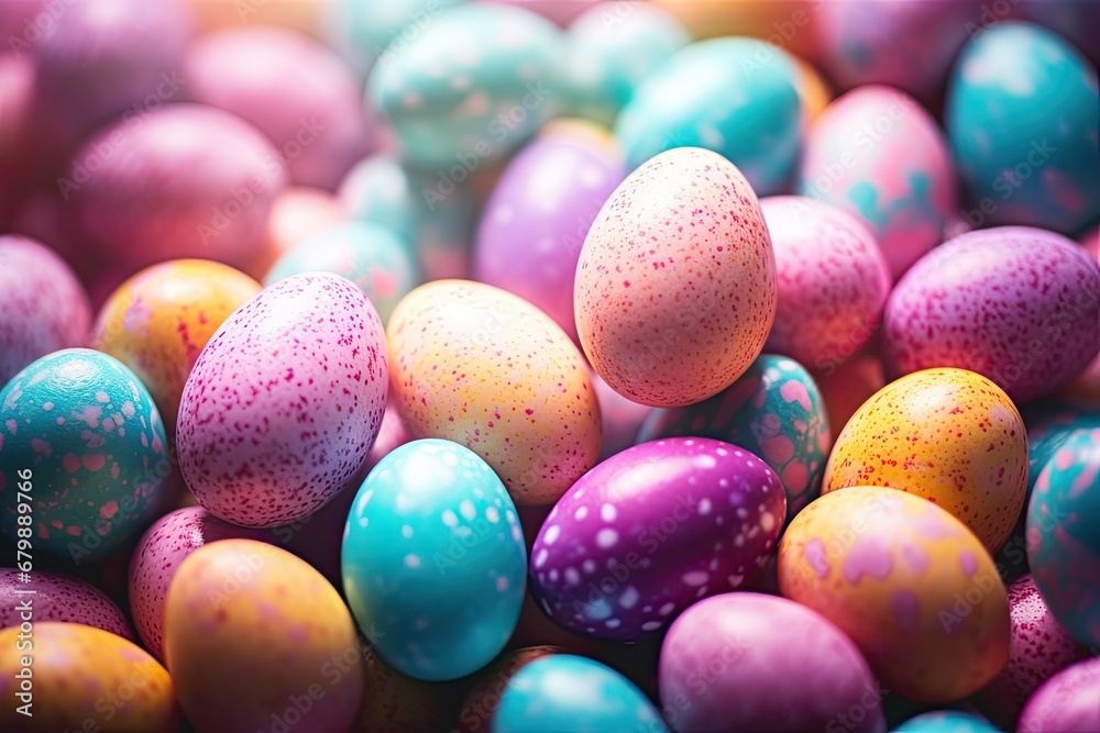 Colorful Easter Eggs on Grainy Blurred Gradient Background
