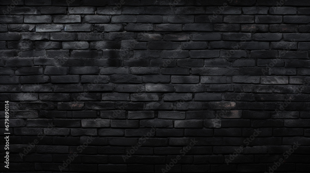 Fond d'un mur noir en intérieur, texture plâtre, briques. Ambiance sombre. Arrière-plan pour conception et création graphique. - obrazy, fototapety, plakaty 