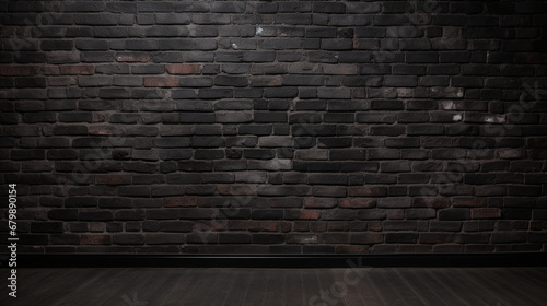 Fond d'un mur noir en intérieur, texture plâtre, briques. Ambiance sombre. Arrière-plan pour conception et création graphique. photo