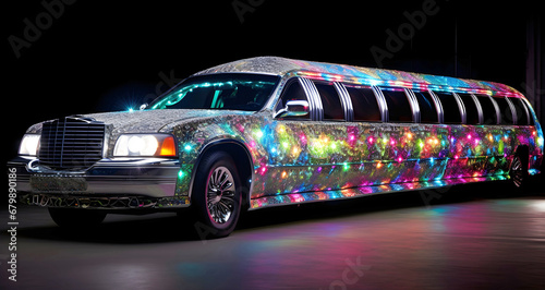 multi colored stretch limousine. AI generated.