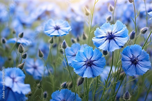 Cornflower Blue Bliss: Captivating Wildflower Field Photo for Serene, Natural Design © Michael