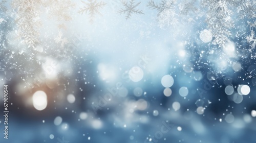 Winter background with snowflakes and bokeh lights. Christmas background. © Synthetica