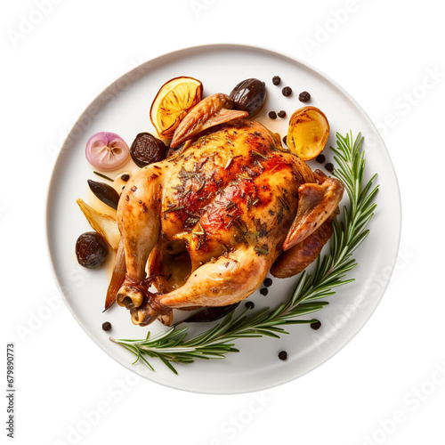 roasted chicken with vegetables, isolated on transparent background 