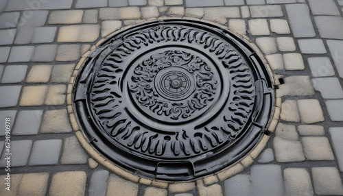 A decorative manhole cover in Haugesund, Scandanavia photo