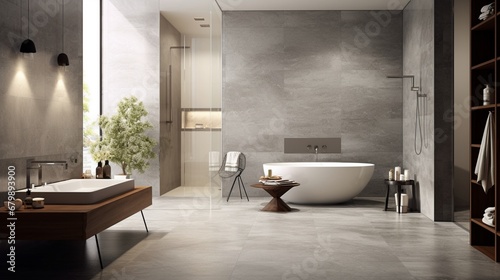 a polished  semigloss wall adorned with sleek and modern ceramic tiles  creating a sophisticated and elegant backdrop.