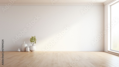 A minimalist room with a plain white wall, bathed in soft, diffused natural light, exemplifying the elegance of minimalism.