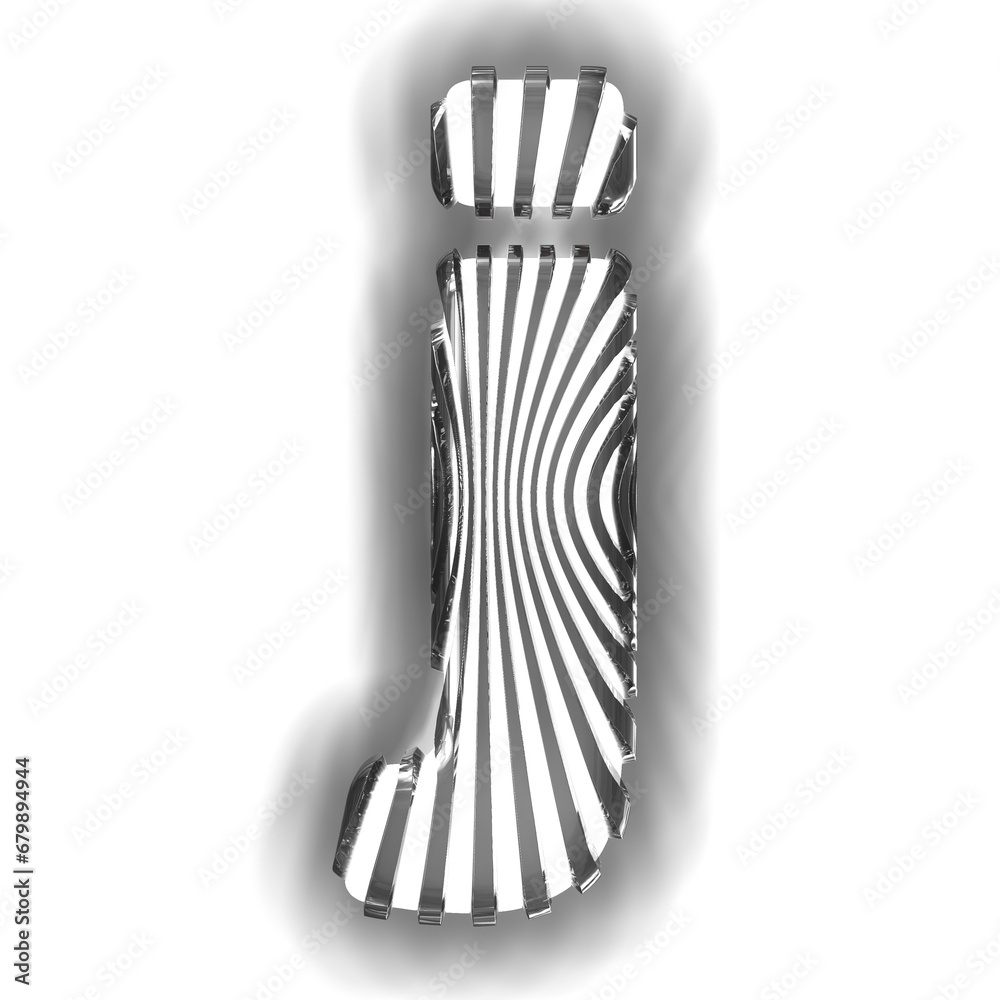 White symbol with ultra thin black luminous vertical straps. letter j White symbol with ultra thin black luminous vertical straps. letter j