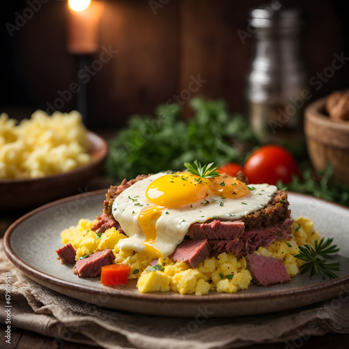Corned Beef Hash with Scrambled Eggs - A Hearty Breakfast Fusion