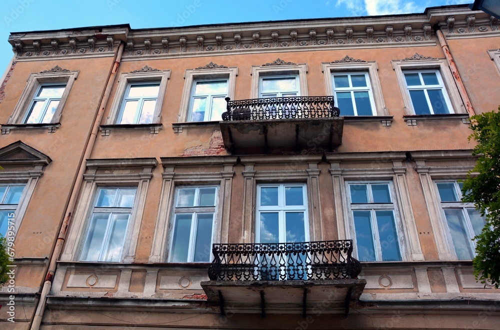 Old tenement house with balconies