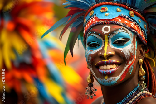 Colorful Carnival Celebration with Traditional Clothing and Face Paint