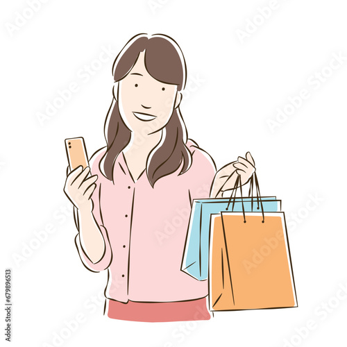 買い物して嬉しそうな若い女性