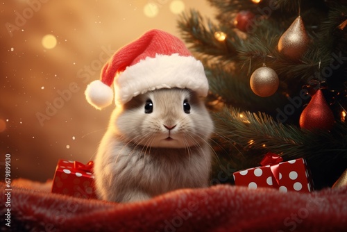 a cute bunny wearing a santa claus hat 