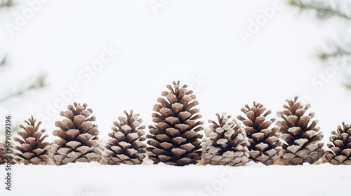 A Dry pine cones covered with snow Isolated on white background.