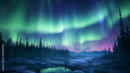 A mesmerizing view of the Northern Lights  AI Generative.