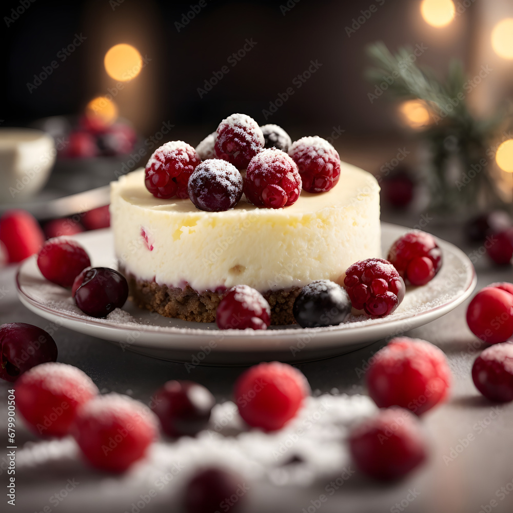 Cheesecake with Frosted Cranberries - Creamy Holiday Indulgence