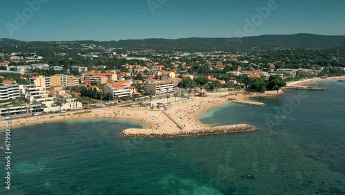 Aerial shot of Les Capucins, a public beach in La Ciotat, south of France