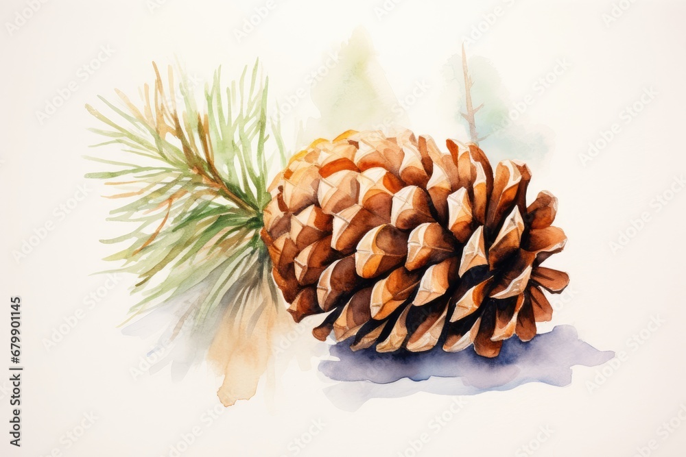 Fototapeta premium watercolor fir cone Watercolor pine cone Hand painted pine branch with cone