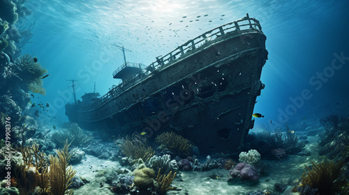 Shipwreck at the bottom of the sea