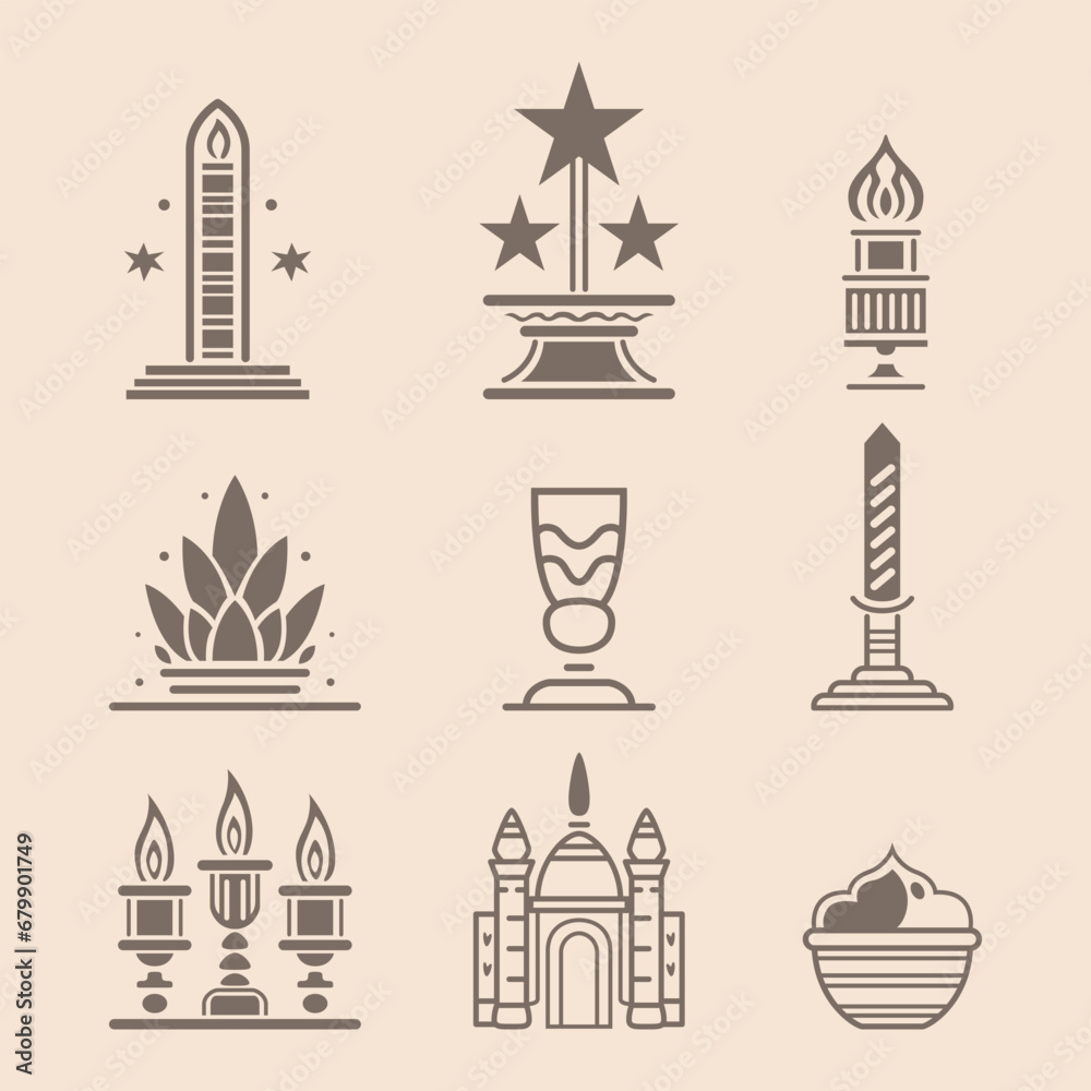 A diverse vector set showcases essential elements of the Muslim religion, embodying cultural richness and spiritual significance.
