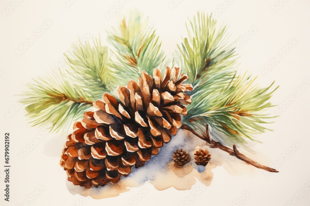 Fototapeta premium watercolor fir cone Watercolor pine cone Hand painted pine branch with cone