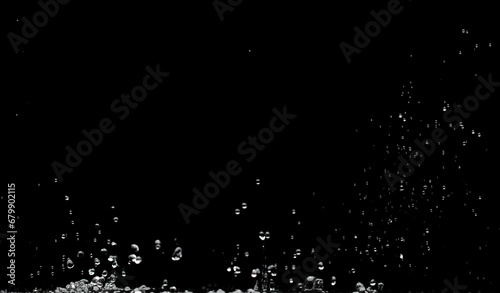 Shape form droplet of Water splashes into drop water attack fluttering in air. Splash Water for texture graphic resource elements, black background isolated selective focus blur © Jade