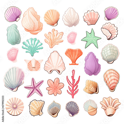 A collection of cute seashells. Generative AI. 