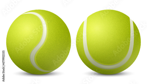 Vector 3d Realistic Green Textured Tennis Ball Icon Set Closeup Isolated on White. Tennis Ball Design Template for Sports Concept, Competition, Advertisement. Front View. Vector Illustration