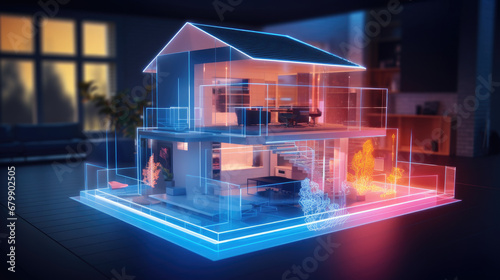 Smart Home Concept: Hologram of Modern House © Bela