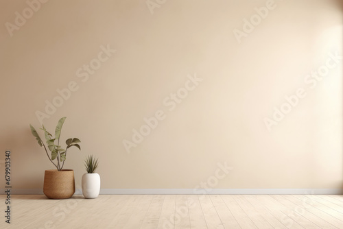 Minimalistic Living Room with Beige Wall for Product Presentation