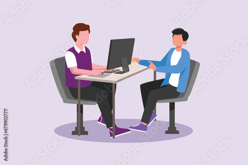 Happy People at work areas in corporate agency. Teamwork concept. Colored flat vector illustration isolated.