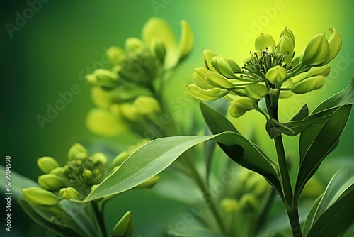 Euphorbia flower plant background, Euphorbia bupleurifolia, wallpaper, green isolated background, 3D illustration, 