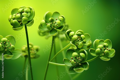 Euphorbia flower plant background, Euphorbia bupleurifolia, wallpaper, green isolated background, 3D illustration, 