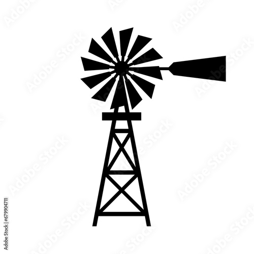 Windmill silhouette vector. Rural building silhouette can be used as icon, symbol or sign. Windmill icon vector for design of farm, village or countryside