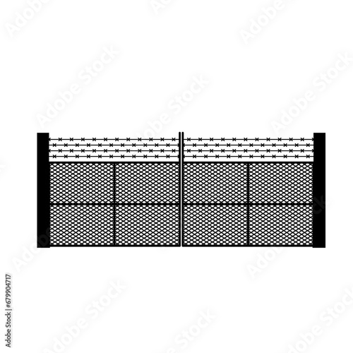 Military gate silhouette vector. Barbed wire gate silhouette can be used as icon, symbol or sign. Barbed wire gate icon vector for design of military base