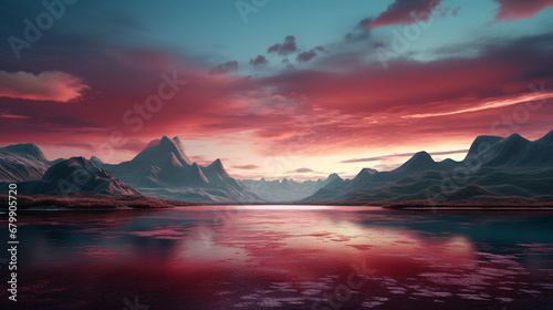 sunrise over the lake HD 8K wallpaper Stock Photographic Image