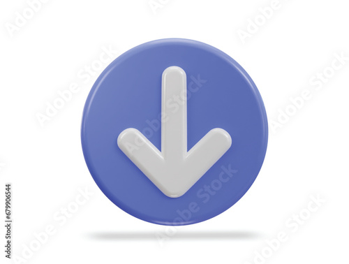 down arrow icon with circle button 3d vector illustration