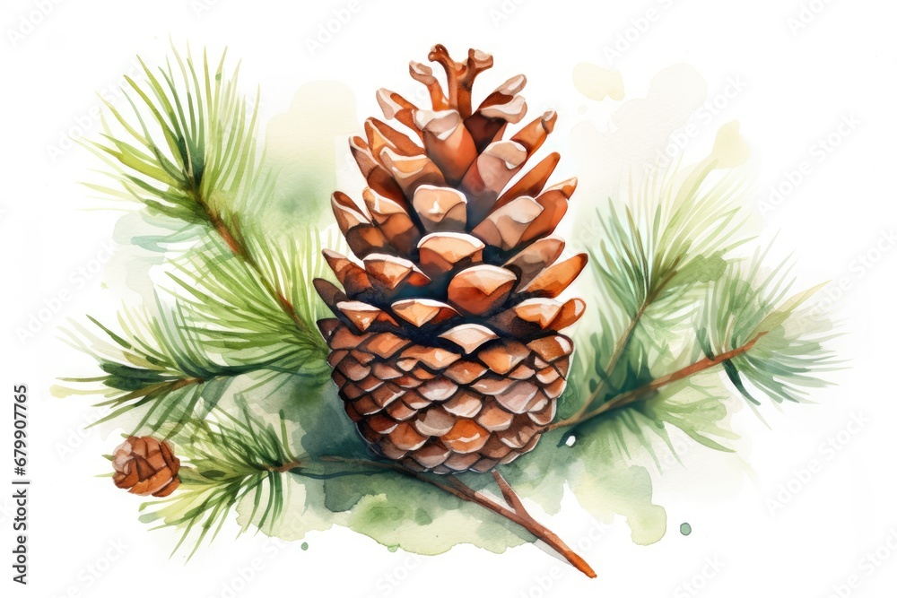 Fototapeta premium watercolor fir cone Watercolor pine cone Hand painted pine branch with cone