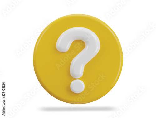 3d question mark icon with yellow circle button vector illustration