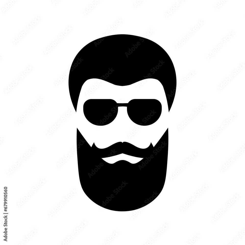 Hipster man. Icon of a serious guy with glasses. Stylish barbershop logo isolated on a white background. Vector illustration