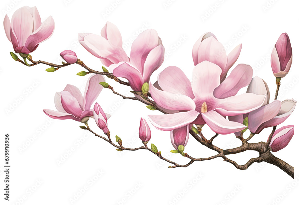 Pink spring magnolia flowers branch isolated on white background, cutout, png, Canva, Cherry blossom branch, flower petal illustration Pink spring magnolia flowers branch isolated on white background, cutout, png, Canva, Cherry blossom branch, flower petal illustration
