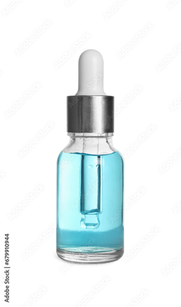 One bottle of cosmetic serum isolated on white One bottle of cosmetic serum isolated on white