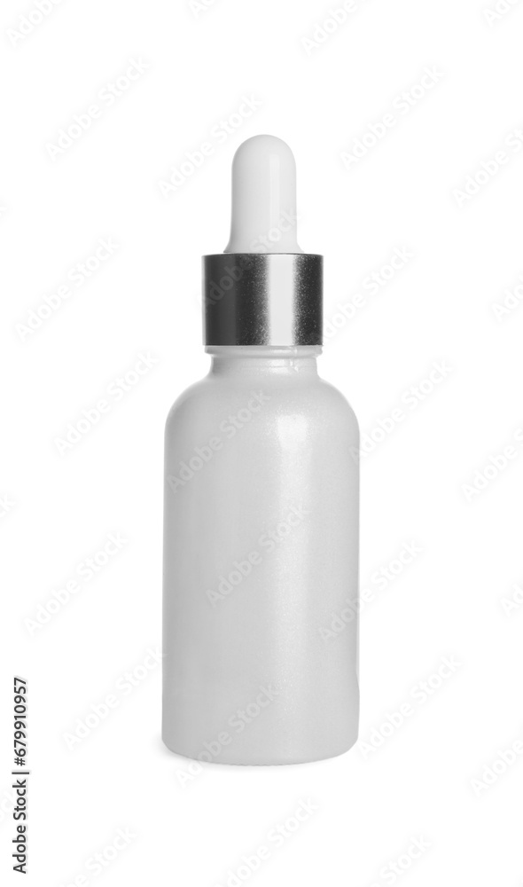 One bottle of cosmetic serum isolated on white One bottle of cosmetic serum isolated on white