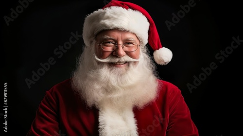 portrait of santa claus with a beard black background