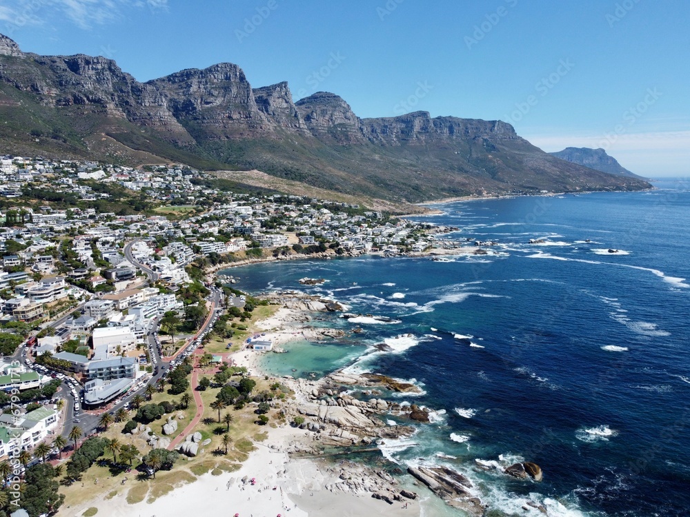 Cape Town, capturing its iconic mountains, coastline, and vibrant city life