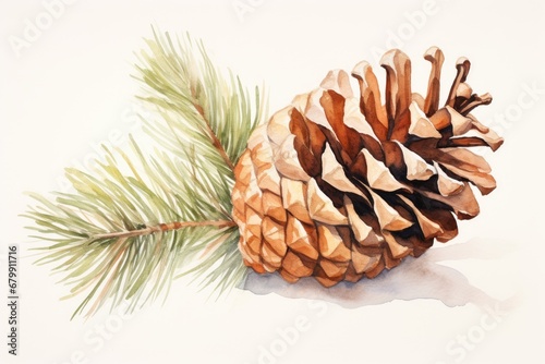watercolor fir cone Watercolor pine cone Hand painted pine branch with cone