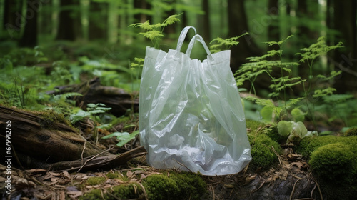 Plastikowa siatka w lesie zanieczyszczenie środowiska