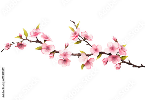 Sakura blossom branch. Falling petals, flowers. Isolated flying realistic japanese pink cherry or apricot floral elements fall down vector background. Cherry blossom branch, flower petal illustration photo